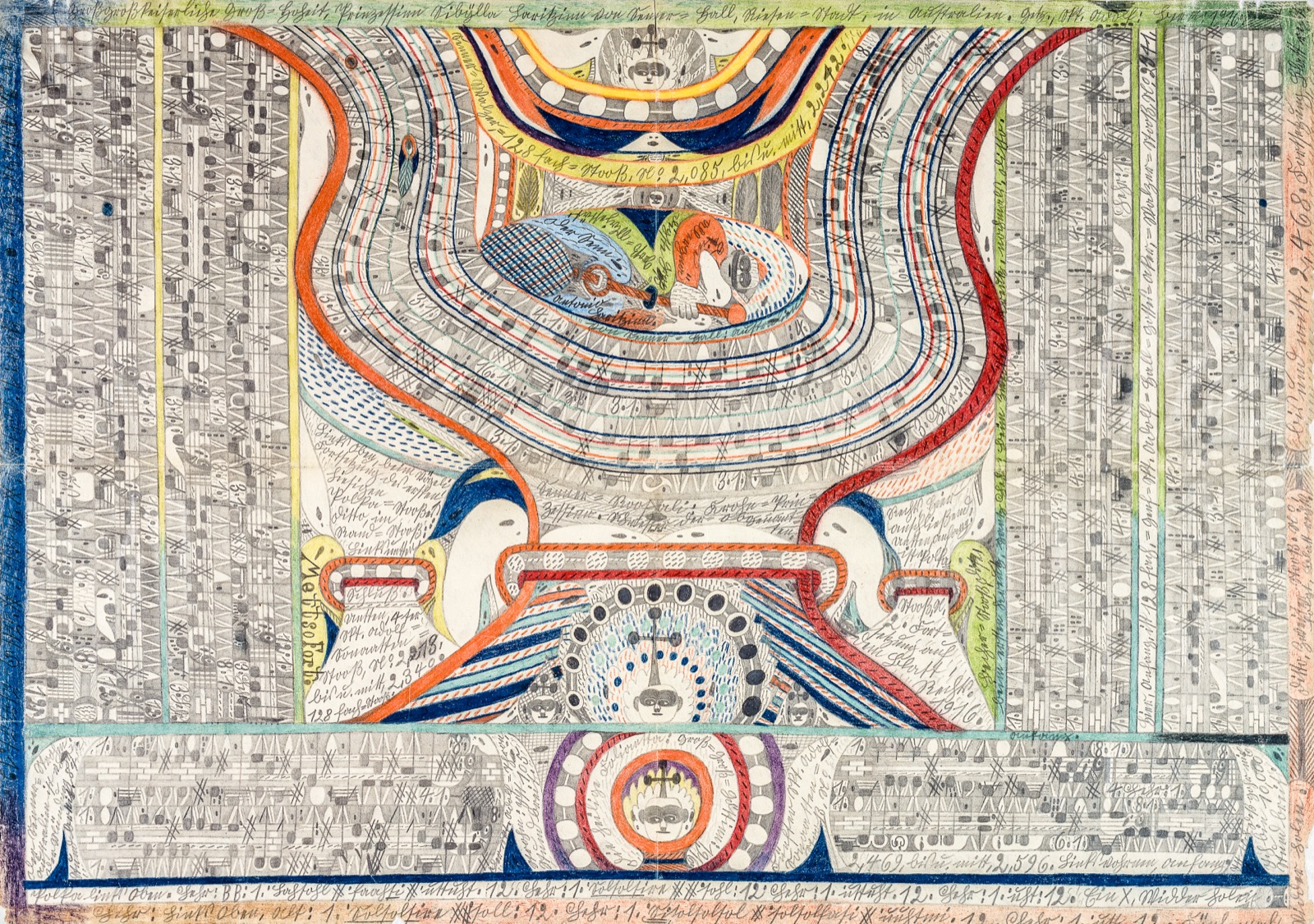 Adolf W&ouml;lfli: composizione a spirale con bande colorate